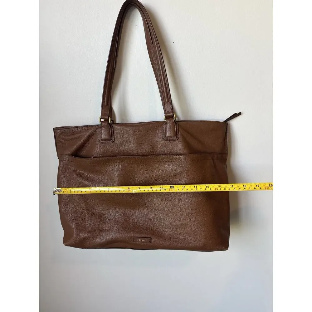 Fossil Kingston Line Pebbled Brown Leather Tote